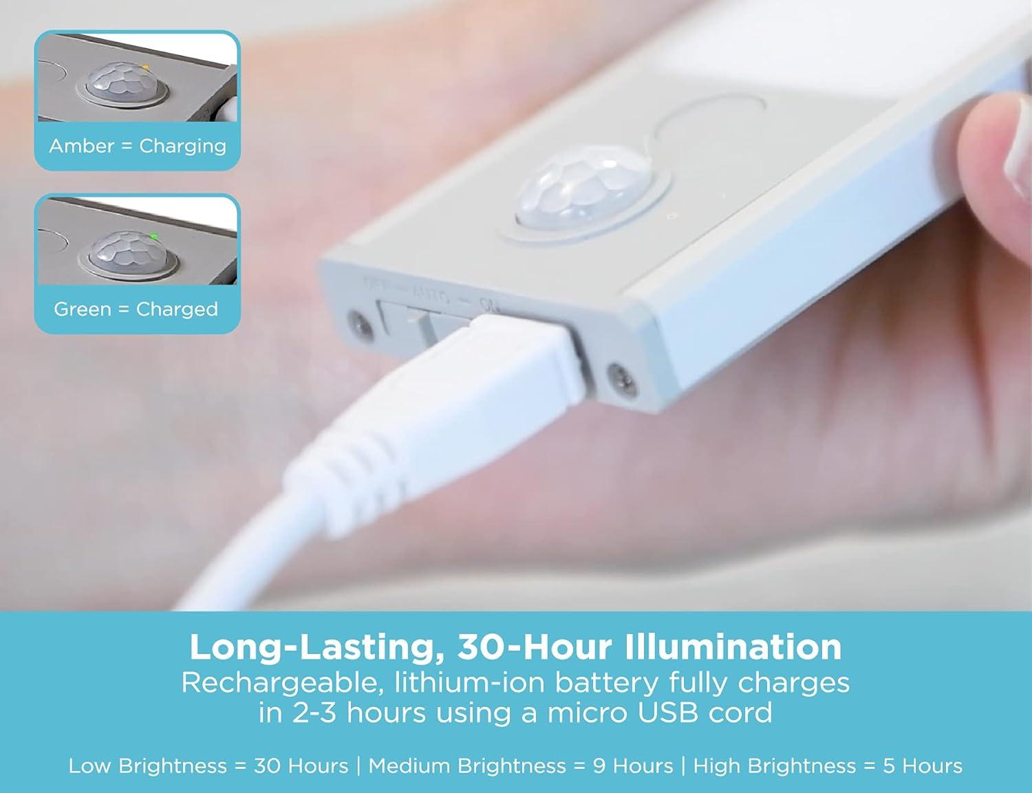 imageRechargeable Under Cabinet Lighting Motion Sensor OnOff Warm White LED StickOn Install for Kitchen ampamp Closets  1 BarSilver