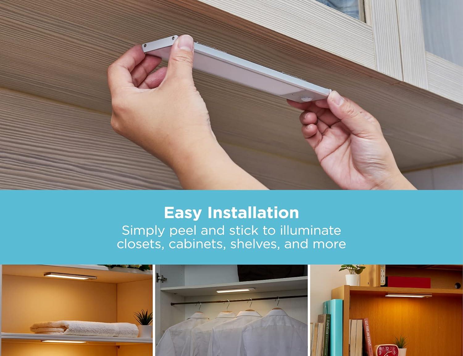 imageRechargeable Under Cabinet Lighting Motion Sensor OnOff Warm White LED StickOn Install for Kitchen ampamp Closets  1 BarSilver