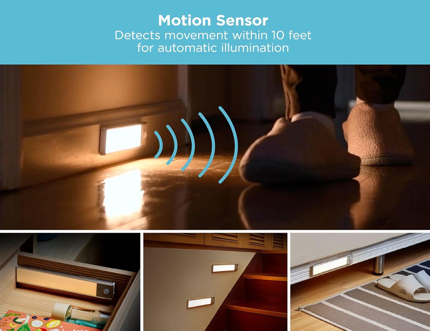 imageRechargeable Under Cabinet Lighting Motion Sensor OnOff Warm White LED StickOn Install for Kitchen ampamp Closets  1 BarSilver