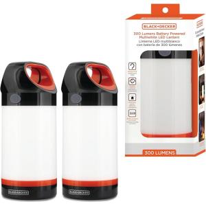 imageBLACKDECKER LED Lantern 2Pack 300 Lumens 360 Flashlight for Camping with SOS Mode 12 Hours AA Battery Powered Multiwhite Hook 5 Modes IP65 Waterproof Camping Essentials Tent Light BlackoutsTwo Pack