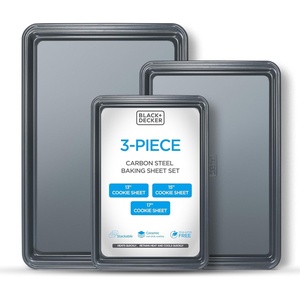 image:imageBLACKDECKER 3Piece Carbon Steel Baking Sheet Set Includes 13 15 17 Cookie Sheets for Baking 04mm Carbon Steel Baking Pans Set with Ceramic NonStick Coating PFOA amp PTFE Free Black Finish3Piece