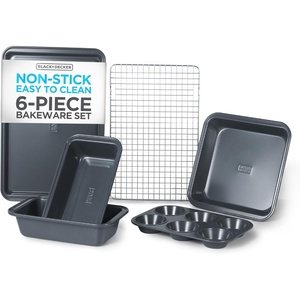 image:imageBLACKDECKER 3Piece Carbon Steel Baking Sheet Set Includes 13 15 17 Cookie Sheets for Baking 04mm Carbon Steel Baking Pans Set with Ceramic NonStick Coating PFOA amp PTFE Free Black Finish6Piece