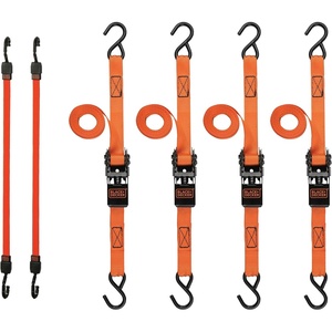 image:imageBLACKDECKER 6Piece LightDuty Ratchet TieDown and Bungee Strap Kit  1 x 10 LightDuty Ratchet Straps with a 900 lbs Break Strength 36 Flat Bungee Straps Easy to Secure Lightweight Cargo